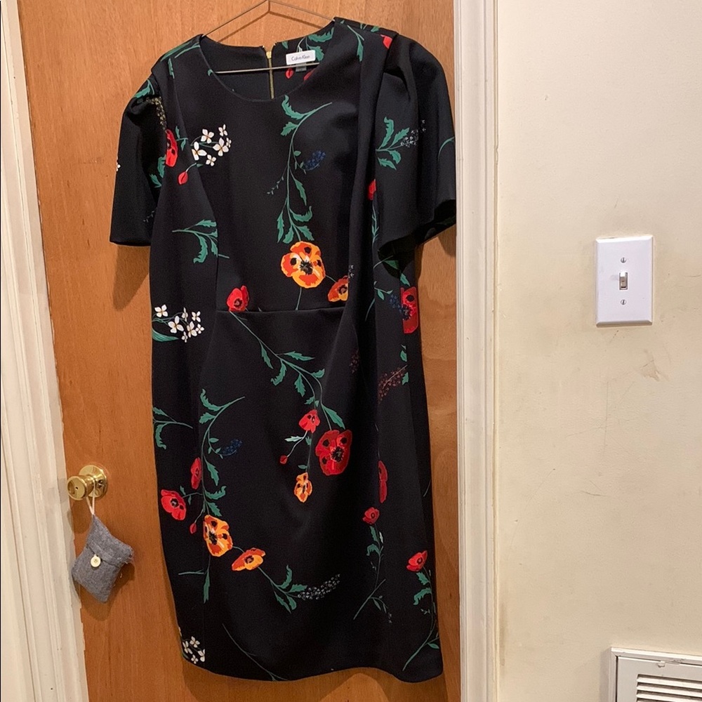 Calvin Klein Black and Orange Sheath Midi Dress Size 22W